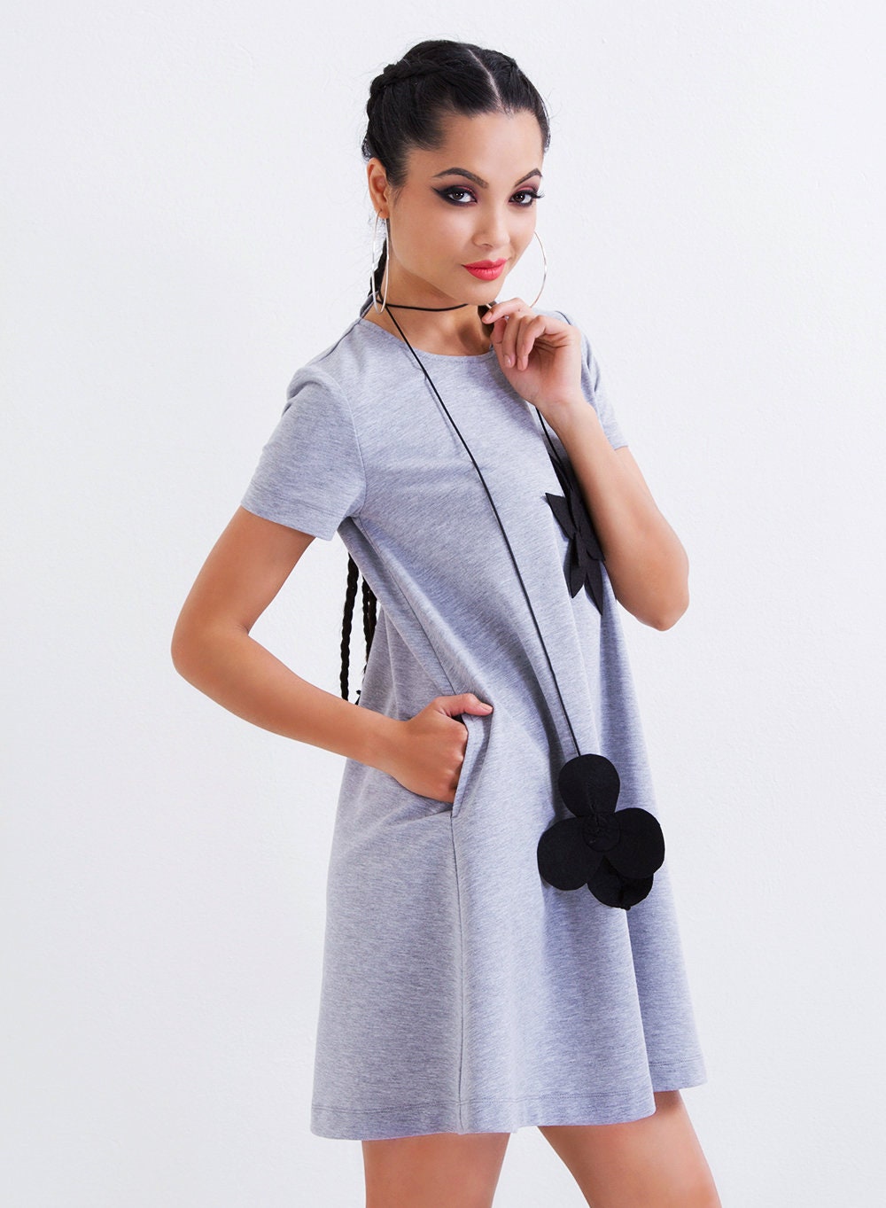 Casual Short Sleeve Dress, Spring Loose Dress, Summer Dress With Pockets, Plus Size Clothing