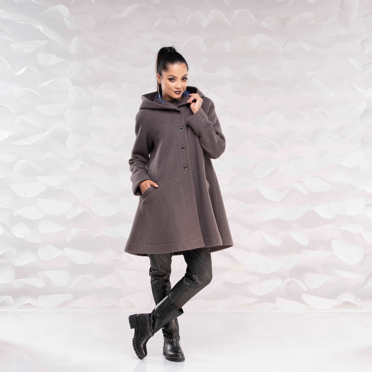 CAMEL Hooded Coat, Wool Winter Coat, Womens Clothing