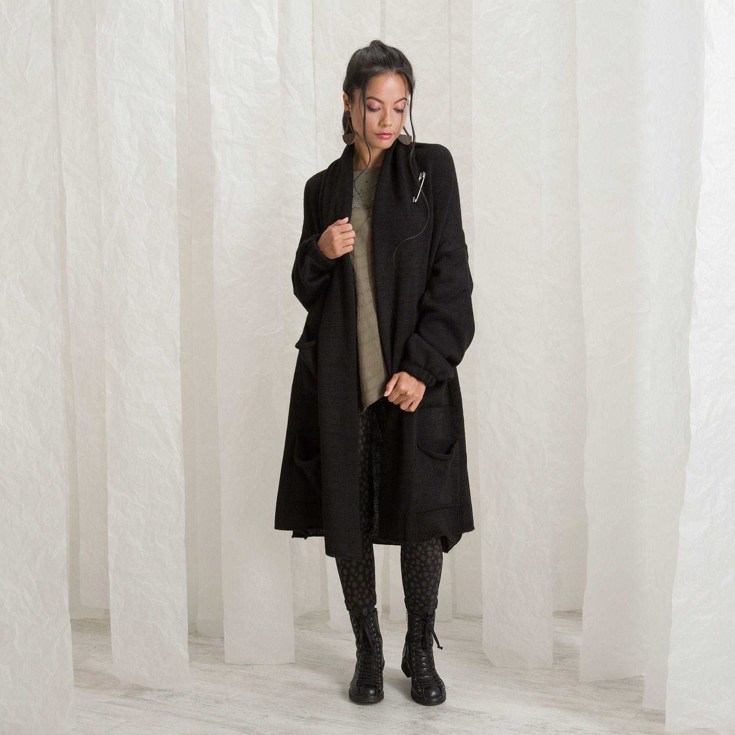 Oversized Cardigan, Magenta Wool Knitted Overcoat, Knit Winter Coat Poncho, Long Loose Pink Cardigan by Friends Fashion