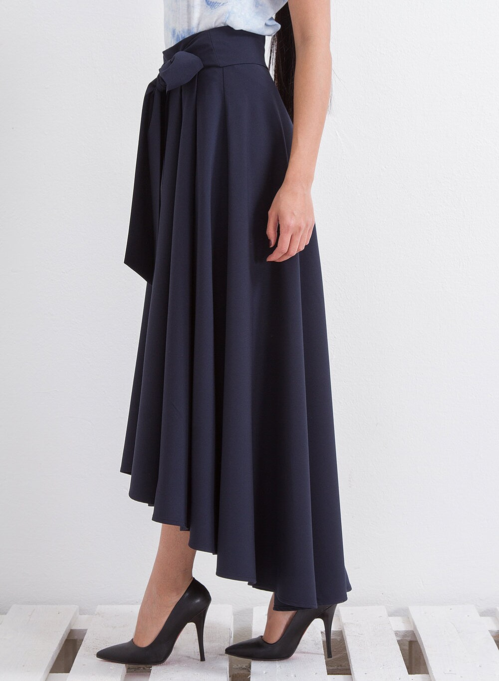 Loose Asymmetrical Skirt, Navy Blue Skirt, Extravagant Maxi Skirt
