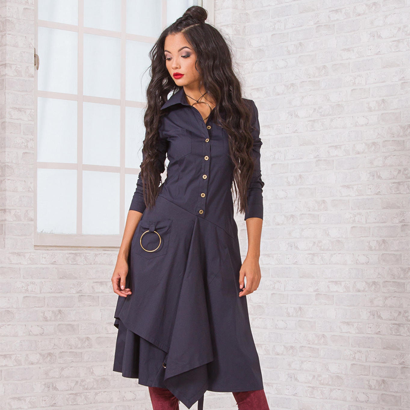 Women Asymmetrical Dress/ Dark Blue Dress/ Sexy Dress/ Plus Size Clothing
