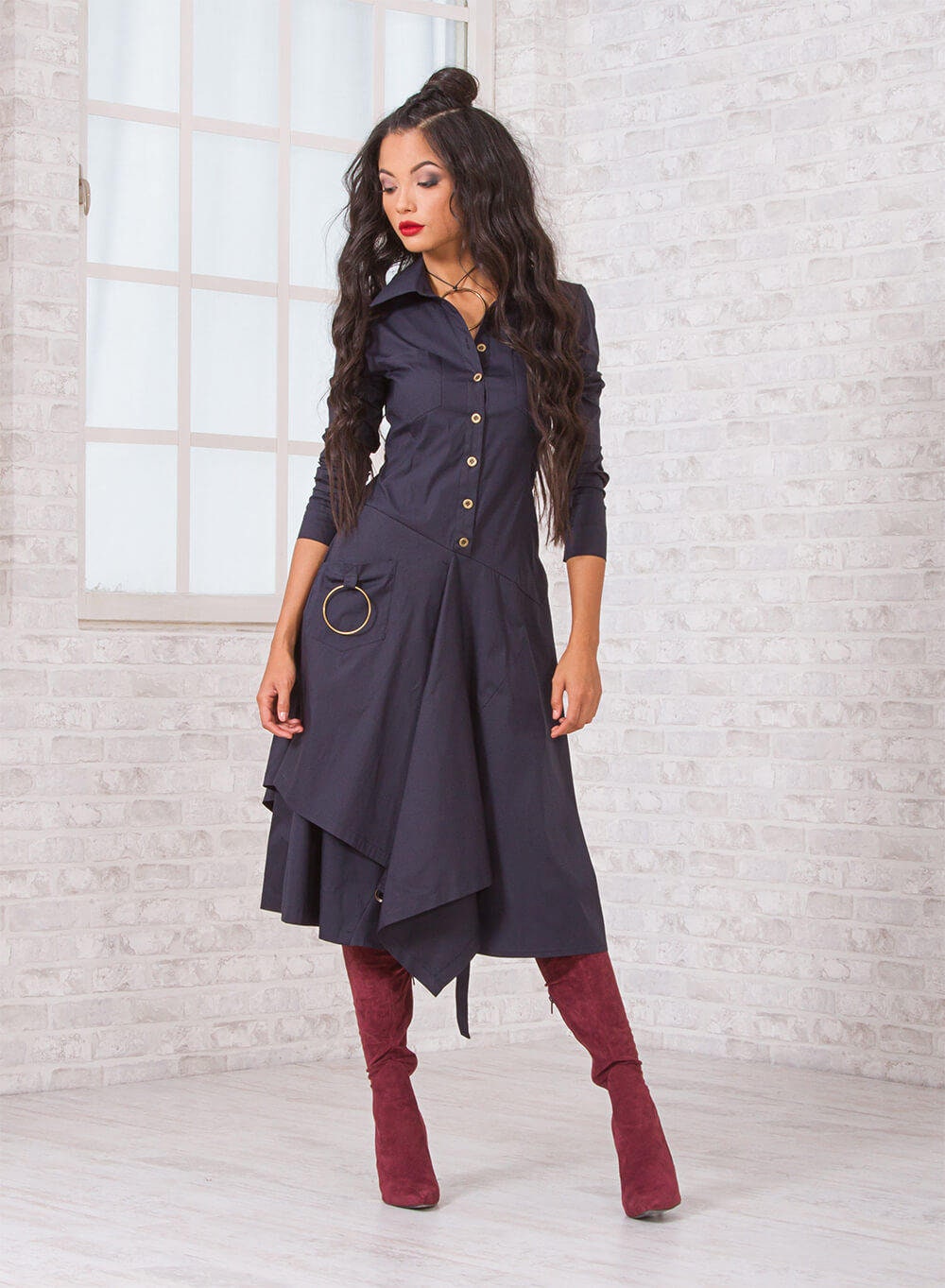 Women Asymmetrical Dress/ Dark Blue Dress/ Sexy Dress/ Plus Size Clothing