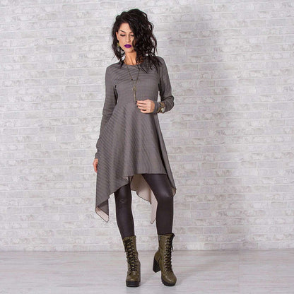 Woman Tunic, Long Sleeve Tunic Dress, Asymmetrical Tunic, Gray Melange Tunic, Elegant Cotton Tunic
