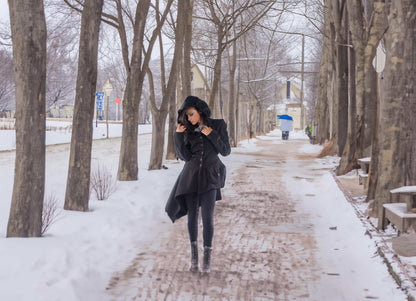 Red Asymetrical Coat winter style. Designer Coat with big outside pockets and buttons closure