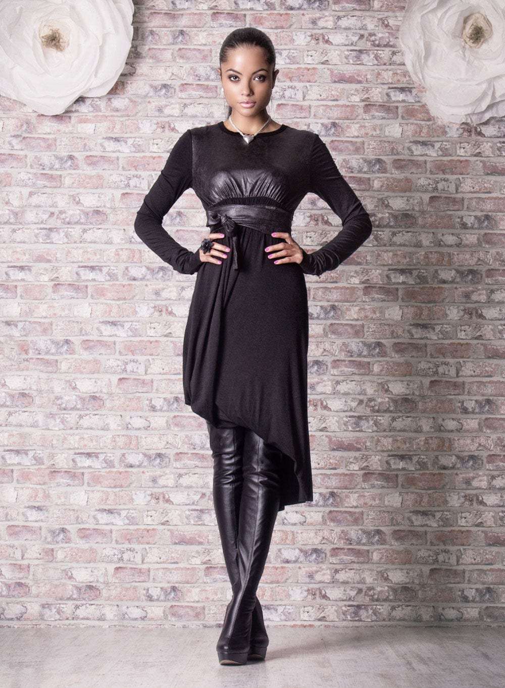 Tunic Aged Leather/ Black Tunic/ Asymmetrical Tunic/ Elegant Tunic/ Extravagant Tunic/ Sexy Tunic/ Different Tunic/ Friends Fashion