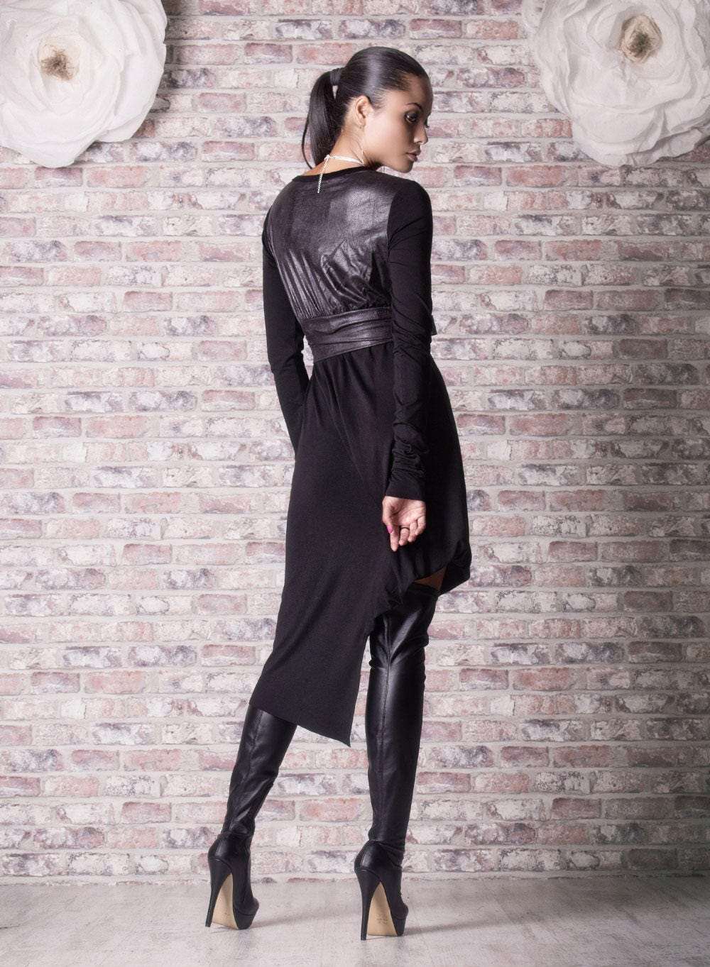 Tunic Aged Leather/ Black Tunic/ Asymmetrical Tunic/ Elegant Tunic/ Extravagant Tunic/ Sexy Tunic/ Different Tunic/ Friends Fashion