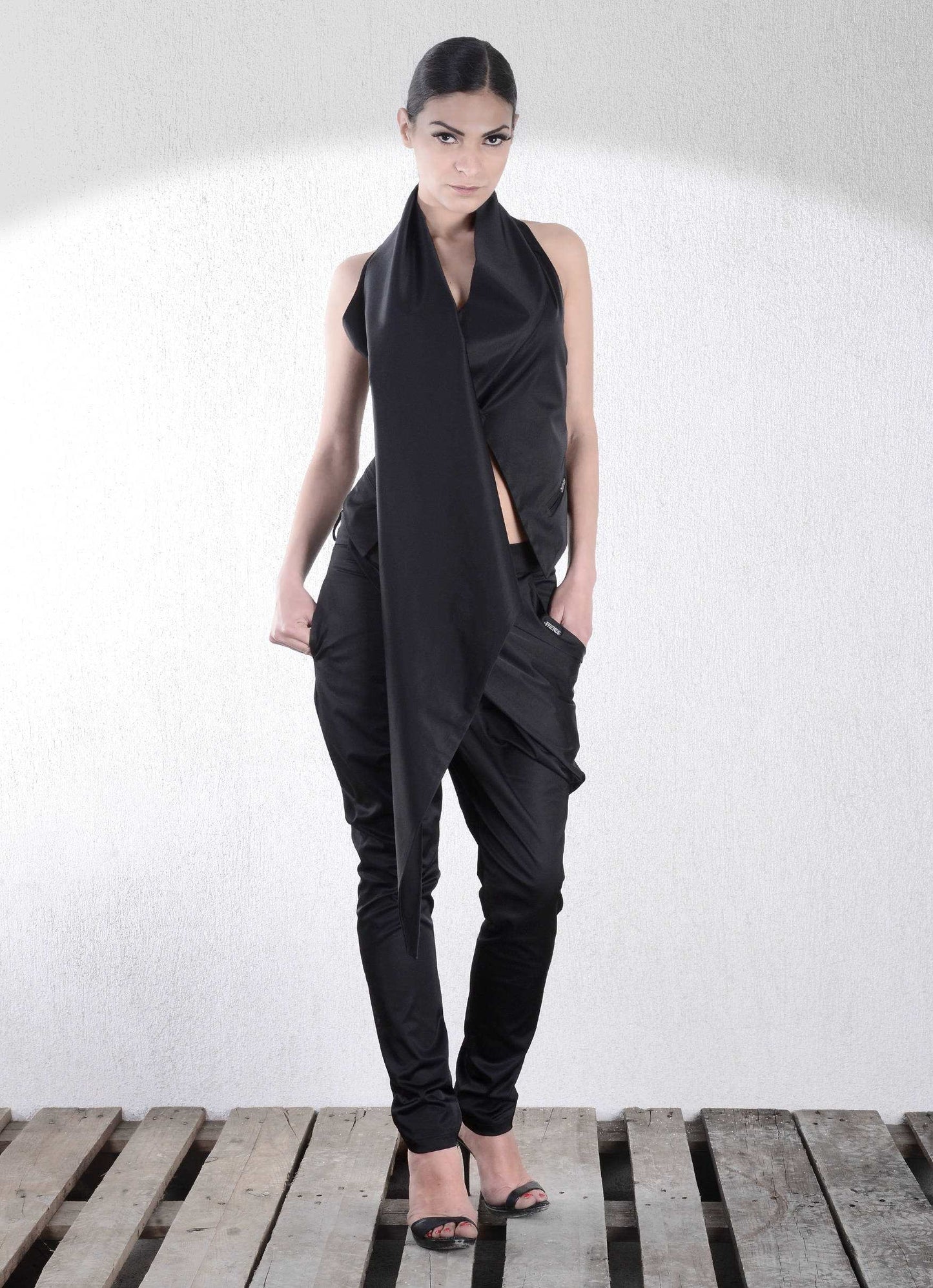 Asymmetrical Vest/ Handmade Vest/ Woman Vest/ Black Vest/ Sleeveless Vest/ Open Back Vest/ Designer Vest/ Sexy Vest/ Friends Fashion