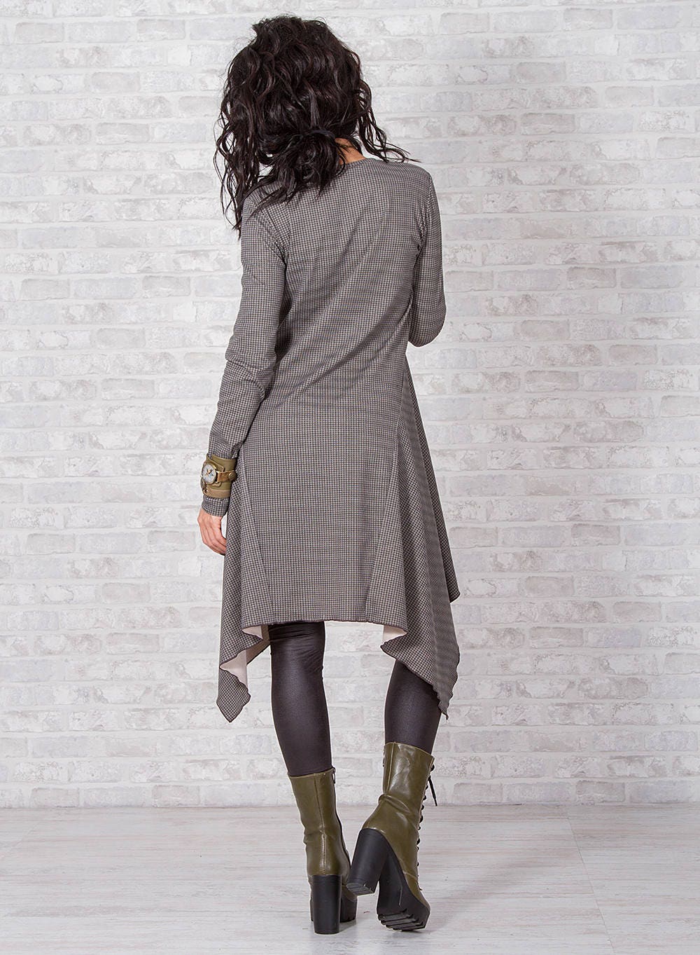 Woman Tunic, Long Sleeve Tunic Dress, Asymmetrical Tunic, Gray Melange Tunic, Elegant Cotton Tunic