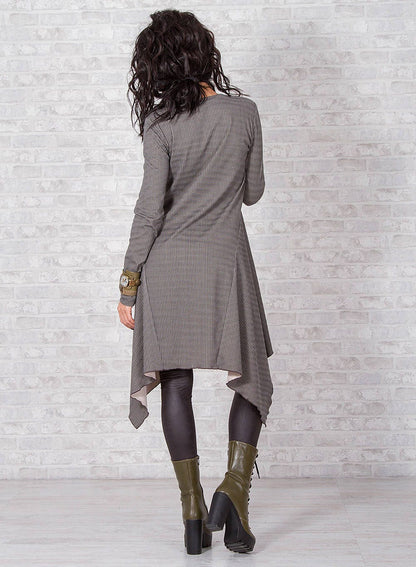 Woman Tunic, Long Sleeve Tunic Dress, Asymmetrical Tunic, Gray Melange Tunic, Elegant Cotton Tunic
