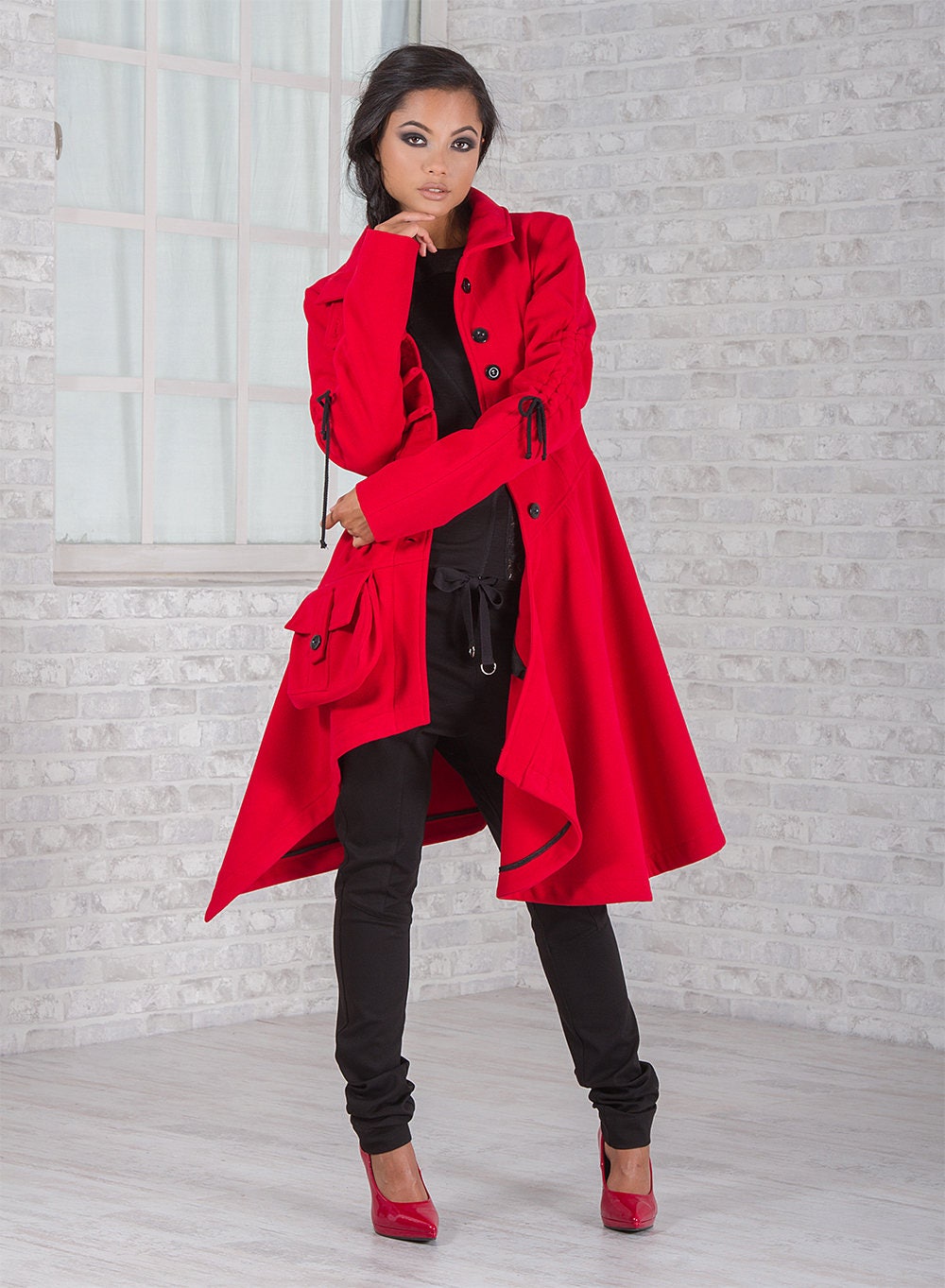 Red Coat, Wool Coat, Women Coat, Winter Coat, Plus Size Clothing, Women Outerwear, Red Warm Coat, Winter Clothing, Asymmetric Coat, Red Wear