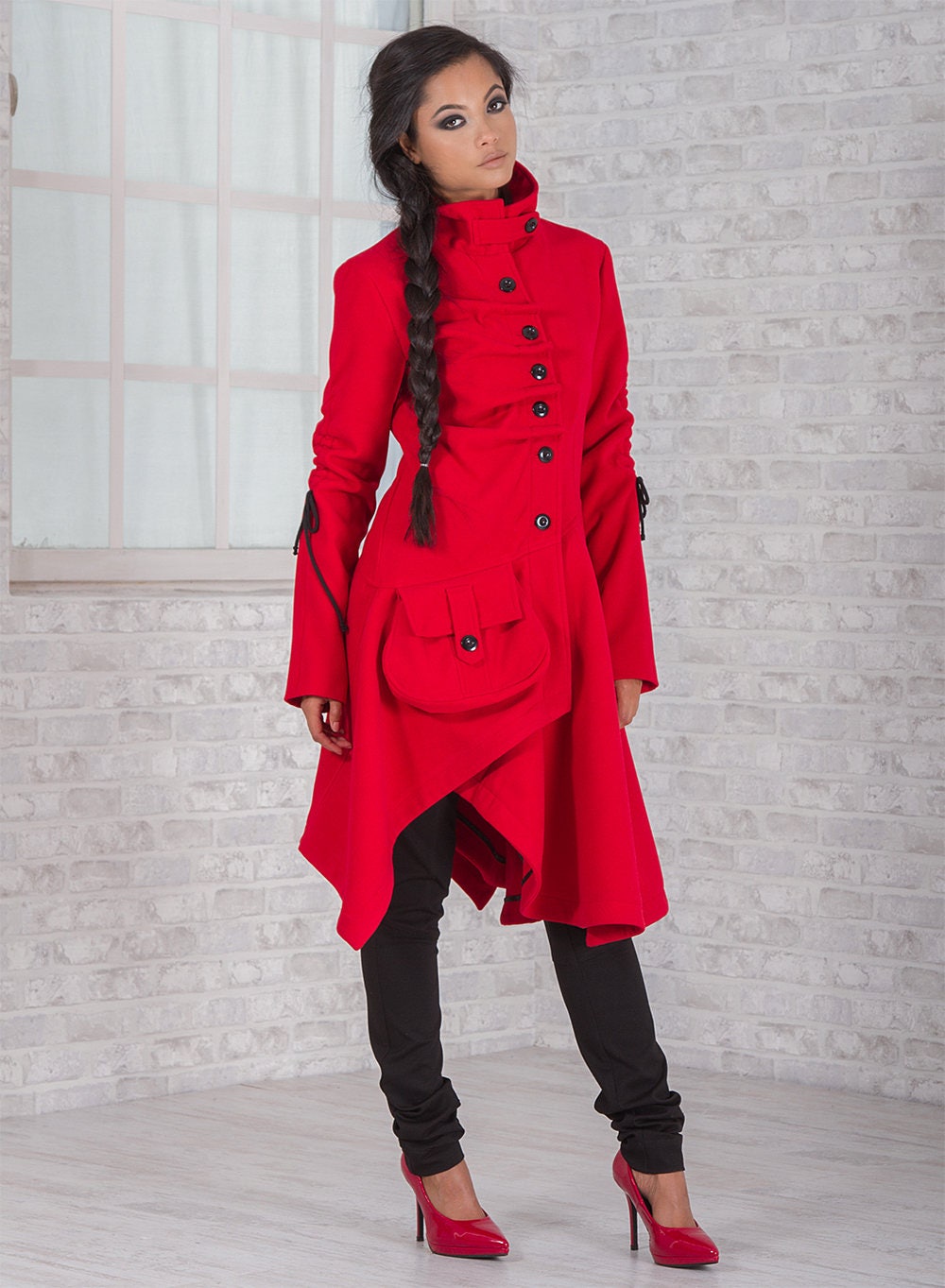 Red Coat, Wool Coat, Women Coat, Winter Coat, Plus Size Clothing, Women Outerwear, Red Warm Coat, Winter Clothing, Asymmetric Coat, Red Wear
