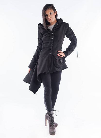 Extravagant Winter Hooded Coat long one side style. Winter Hooded Coat