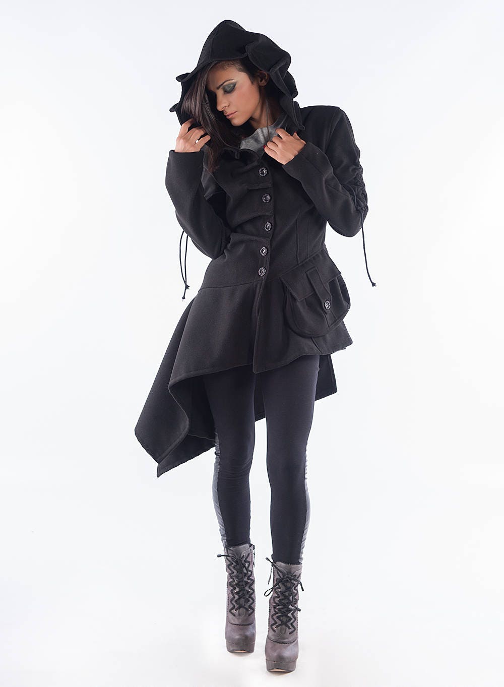 Winter Hooded Coat with Cyber Design elements. Techno wear and Street wear style