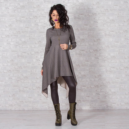 Woman Tunic, Long Sleeve Tunic Dress, Asymmetrical Tunic, Gray Melange Tunic, Elegant Cotton Tunic, Basic Dress Tunic Top Blouse from Friends Fashion