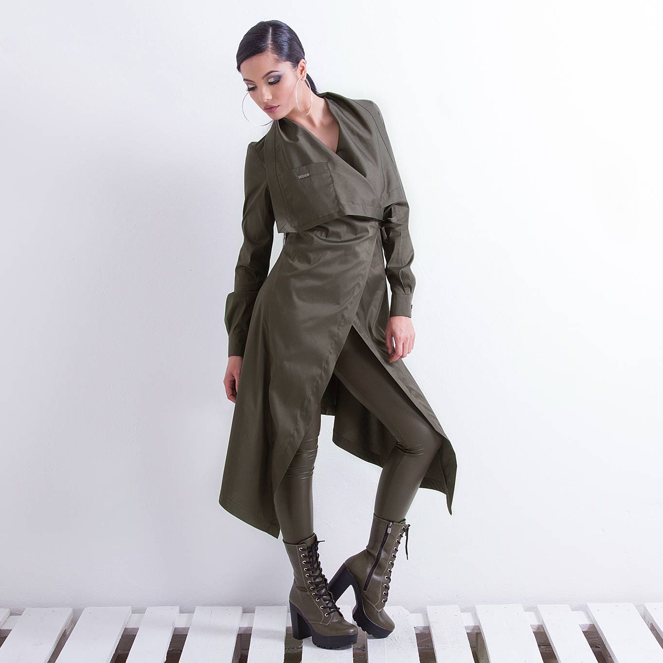 Autumn Long Jacket, Maxi Jacket, Khaki Clothing, Women Jacket, Long Jacket, Winter Clothing, Asymmetric Jacket, Trench Jacket