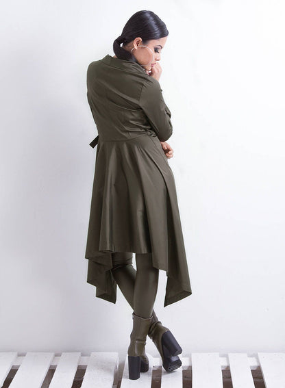 Autumn Long Jacket, Maxi Jacket, Khaki Clothing, Women Jacket, Long Jacket, Winter Clothing, Asymmetric Jacket, Trench Jacket