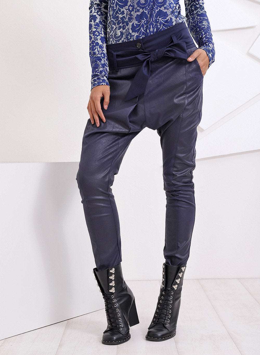 Faux Leather Harem Womens Pants, Drop Crotch Pants