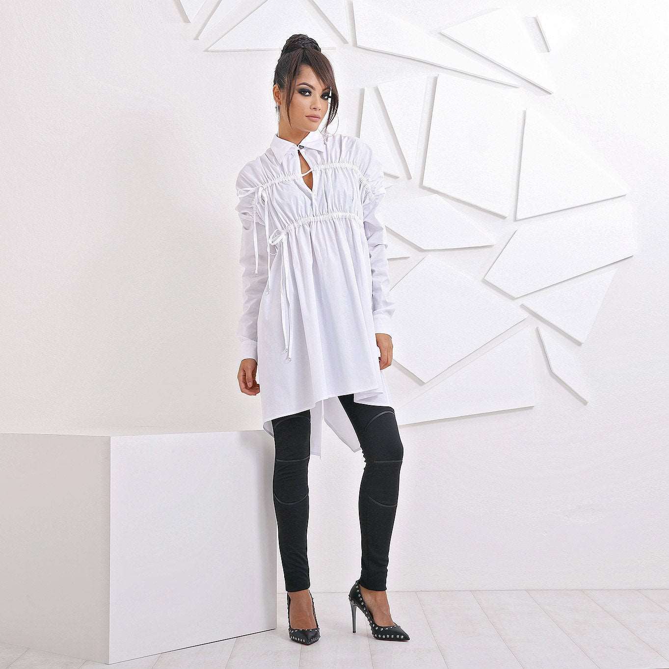 Plus Size White Tunic, Shirt Dress, Long Sleeve Shirt