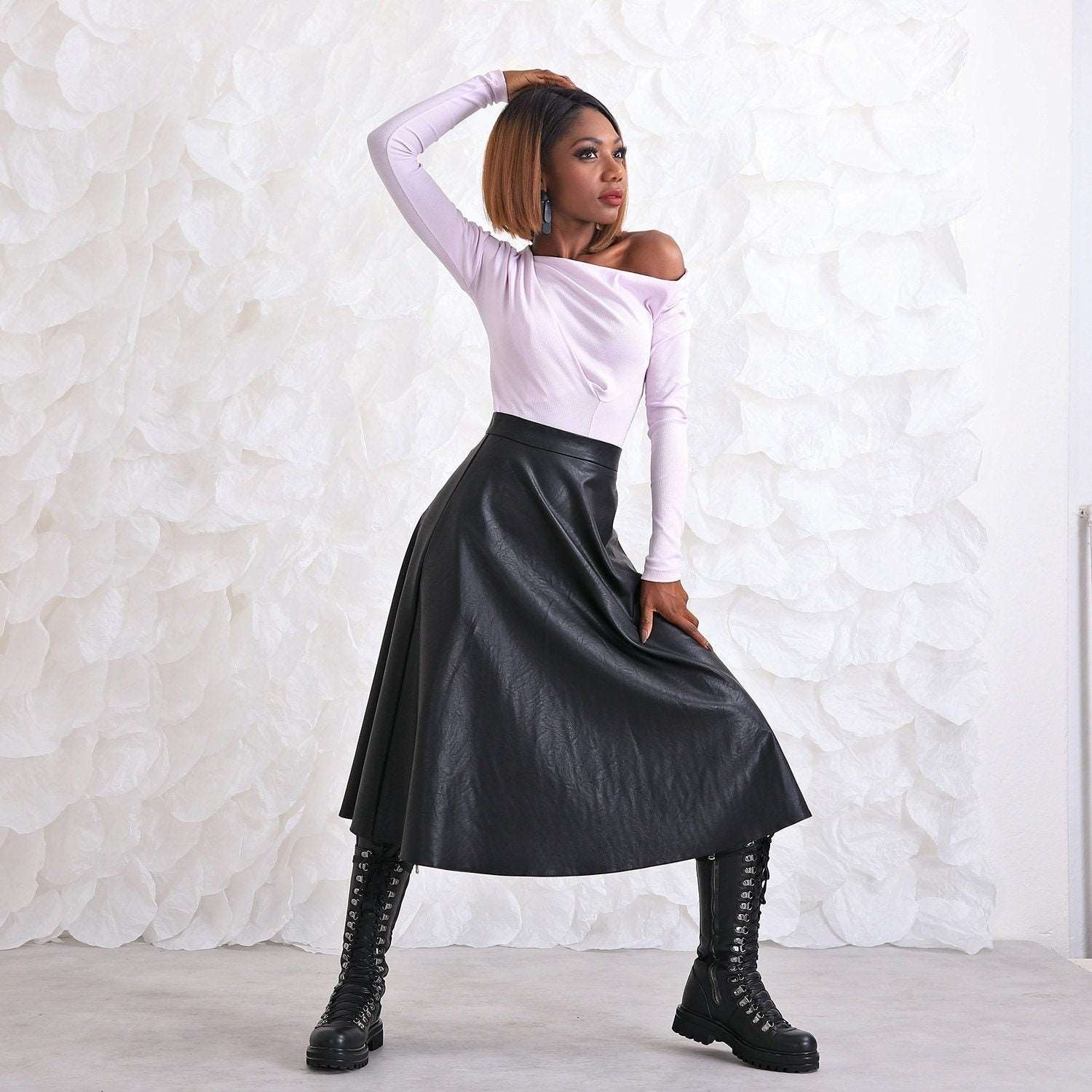 Faux Leather Skirt, High Waisted Skirt, Midi Eco Leather Skirt, Trendy Woman Streetwear, Urban Fashion by FriendsFashion