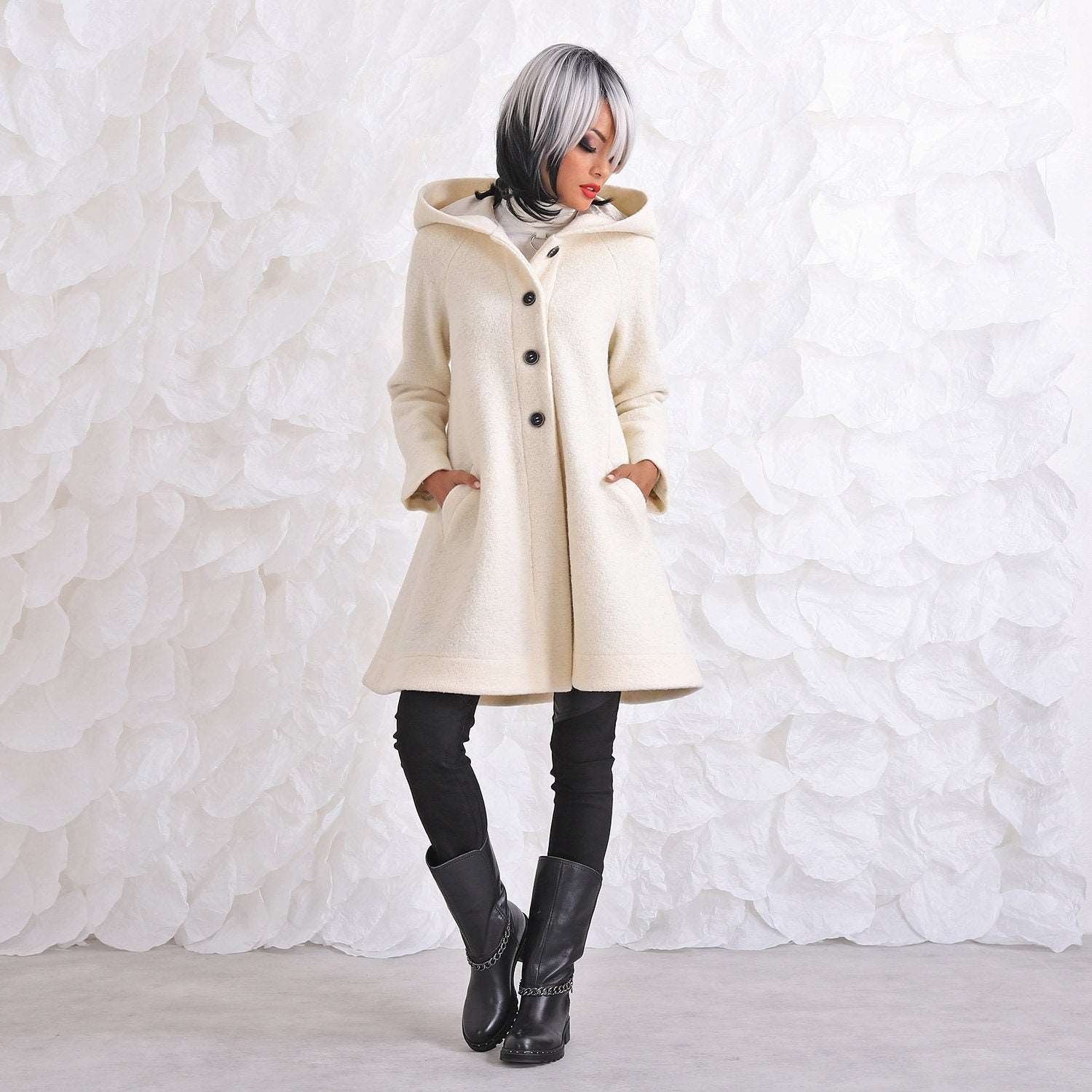 Hooded Swing Coat, Wool Winter Coat, Trendy 2023 Winter Loose Oversized Jacket by Friends Fashion