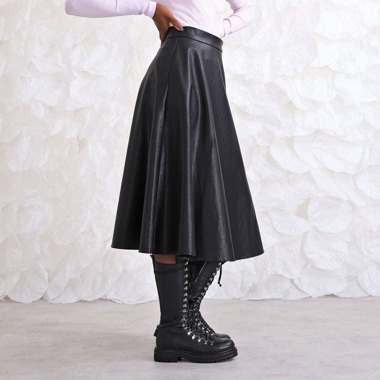 Faux Leather Skirt, High Waisted Skirt, Midi Eco Leather Skirt, Trendy Woman Streetwear, Urban Fashion by FriendsFashion