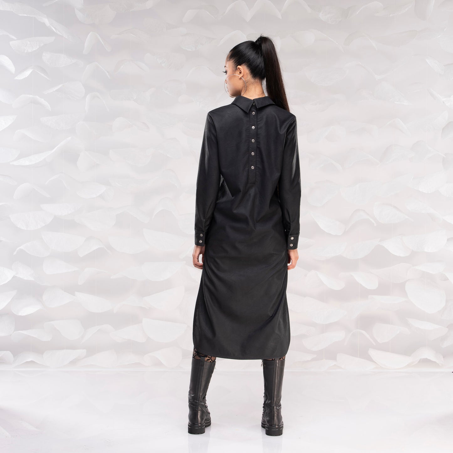 Faux Leather Dress, Sexy Midi Dress, Black Open Back Shirt Dress, Sexy Cocktail Party Dress, Plus Size Dress, Evening Dress, Romantic Dress