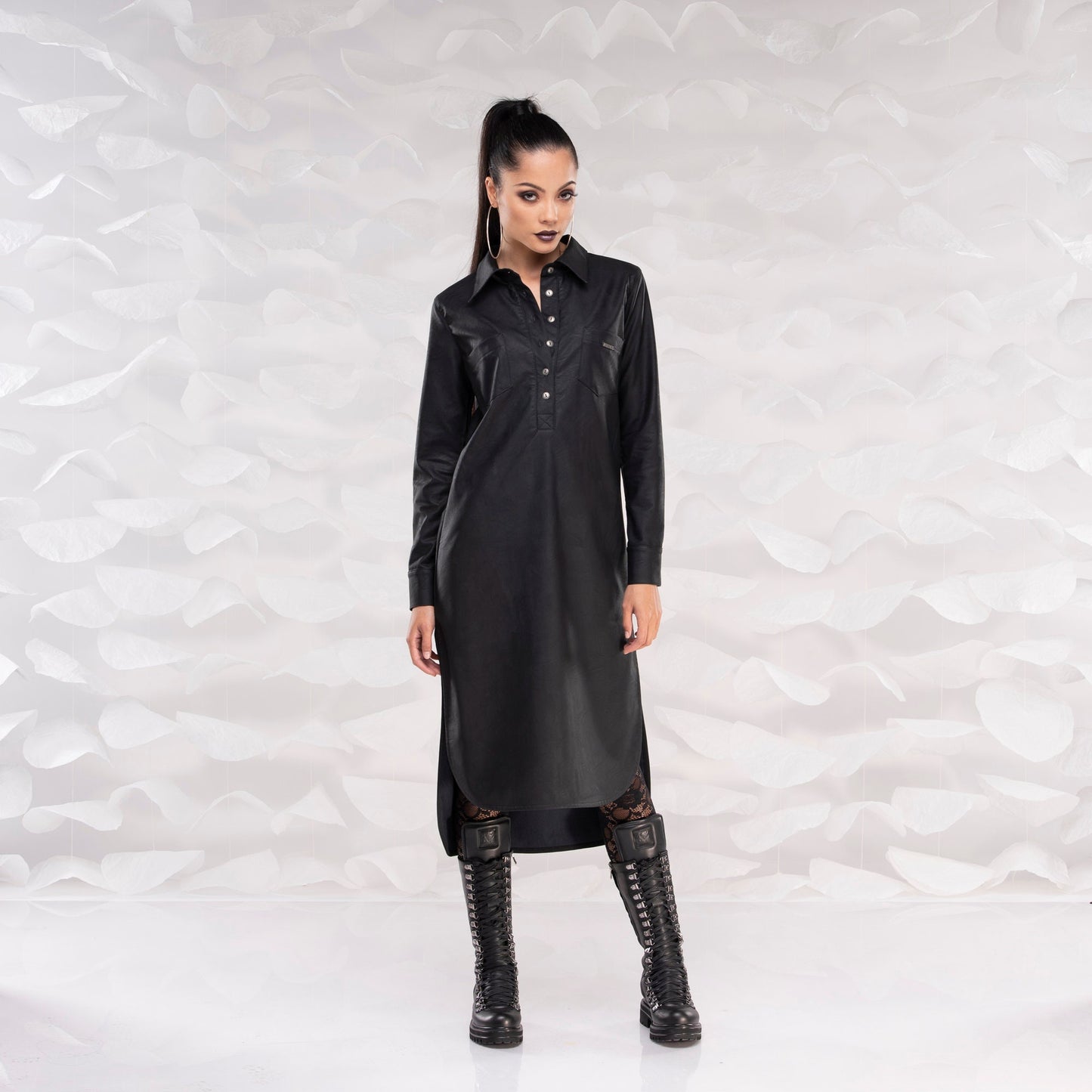 Faux Leather Dress, Sexy Midi Dress, Black Open Back Shirt Dress, Sexy Cocktail Party Dress, Plus Size Dress, Evening Dress, Romantic Dress