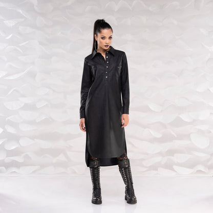 Faux Leather Dress, Sexy Midi Dress, Black Open Back Shirt Dress, Sexy Cocktail Party Dress, Plus Size Dress, Evening Dress, Romantic Dress
