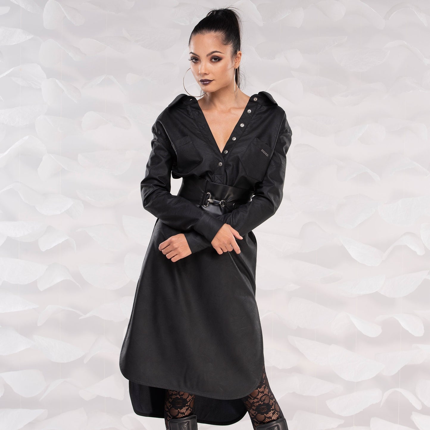 Faux Leather Dress, Sexy Midi Dress, Black Open Back Shirt Dress, Sexy Cocktail Party Dress, Plus Size Dress, Evening Dress, Romantic Dress