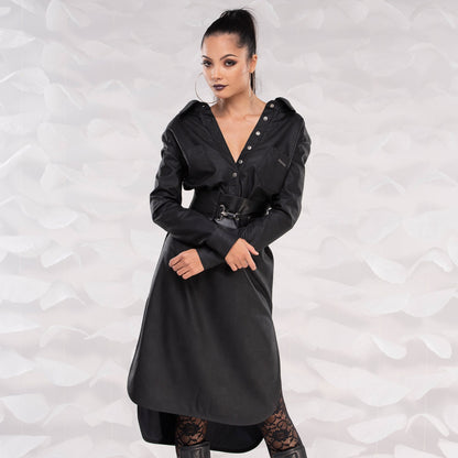 Faux Leather Dress, Sexy Midi Dress, Black Open Back Shirt Dress, Sexy Cocktail Party Dress, Plus Size Dress, Evening Dress, Romantic Dress