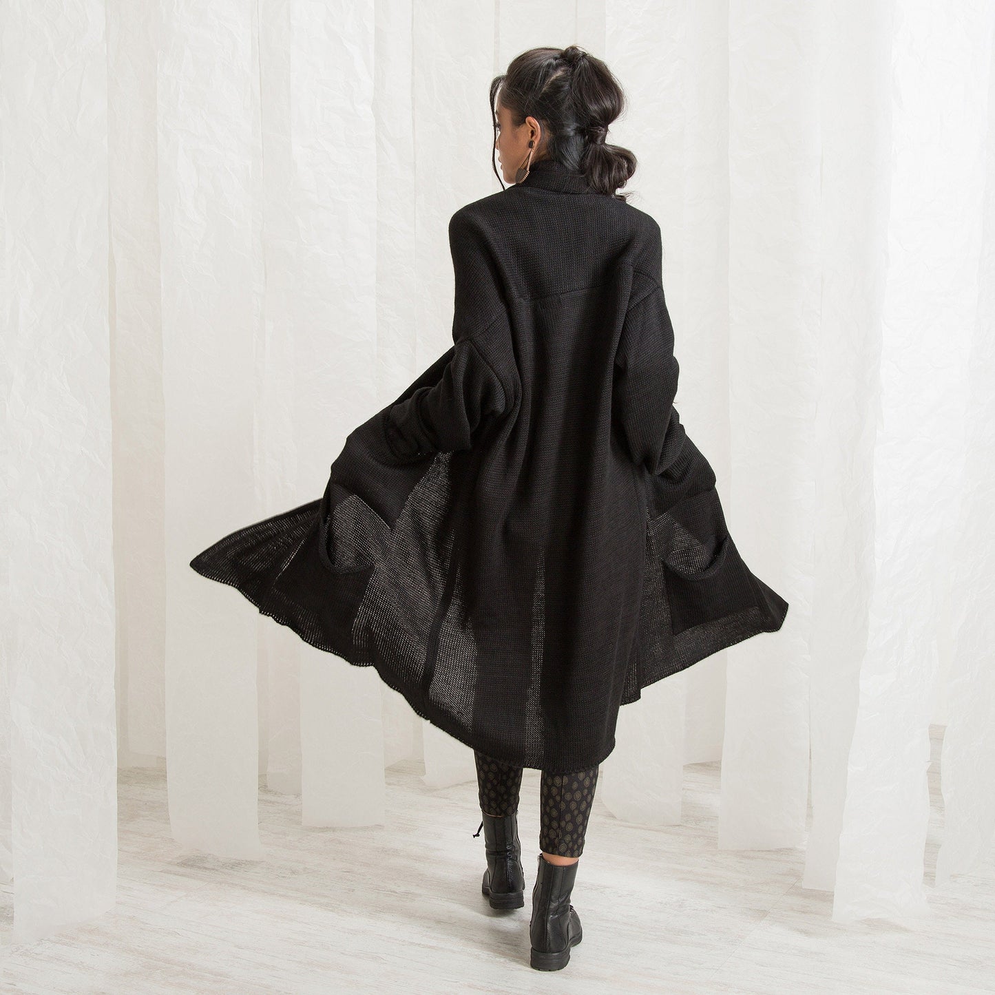 Winter Wool Sweater Coat, Wool Knitted Cardigan, Black Sweater Coat, Plus Size Clothing, Knitted Coat, Black Wrap Cardigan, Winter Cardigan
