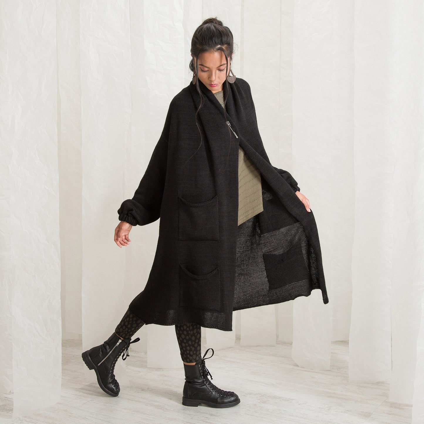 Winter Cardigan Coat For Women, Black Wool Cardigan, Wrap Cardigan Coat, Plus Size Clothing, Knitted Cardigan, Warm Coat Cardigan, Long