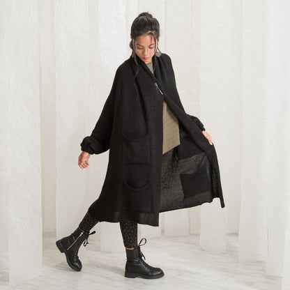Winter Wool Sweater Coat, Wool Knitted Cardigan, Black Sweater Coat, Plus Size Clothing, Knitted Coat, Black Wrap Cardigan, Winter Cardigan