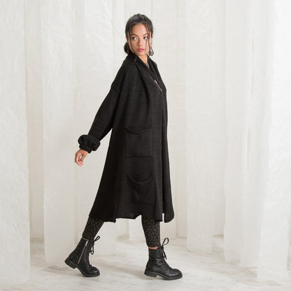 Winter Wool Sweater Coat, Wool Knitted Cardigan, Black Sweater Coat, Plus Size Clothing, Knitted Coat, Black Wrap Cardigan, Winter Cardigan