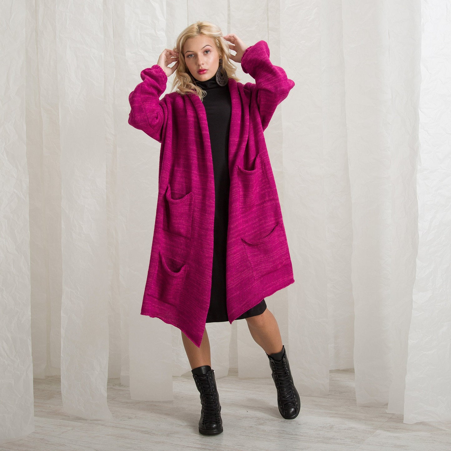 Purple Knit Cardigan, Loose Knit Cardigan Coat, Wrap Long Cardigan, Plus Size Clothing, Wool Cardigan Sweater, Merino Wool Cardigan, Warm