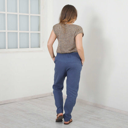 Harem Linen Pants, Loose Cut Flax Trousers, Low Crotch Trousers, Linen Elastic Waist Pants