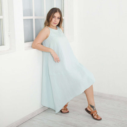 Maternity Linen Dress, Extra Loose Linen Dress, Baggy Asymmetric Linen Dress, Sleeveless Linen Dress by Friends Fashion