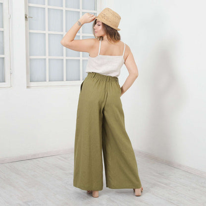 Linen Palazzo Pants, Extra Long High Waisted Pants, Wide Leg Trousers, Pants With Pockets by Friends Fashion