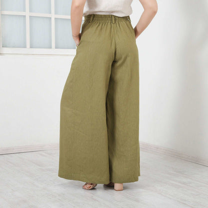 Linen Palazzo Pants, Extra Long High Waisted Pants, Wide Leg Trousers, Pants With Pockets by Friends Fashion