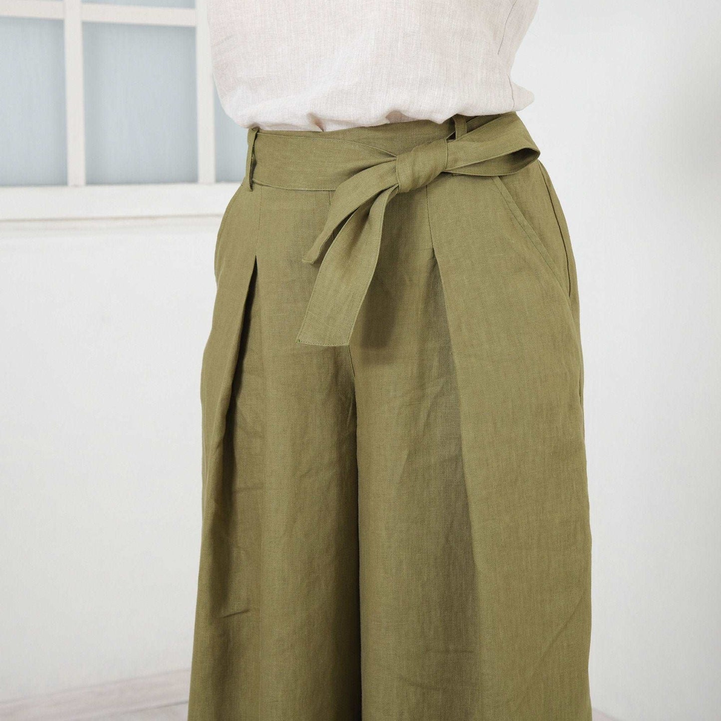 Linen Palazzo Pants, Extra Long High Waisted Pants, Wide Leg Trousers, Pants With Pockets by Friends Fashion