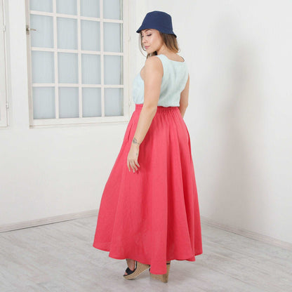 Pink Linen Skirt, Bright Magenta Asymmetrical Skirt, Casual Loose Skirt, Long Midi Skirt, Swirl Skirt, Plus Size Fashion