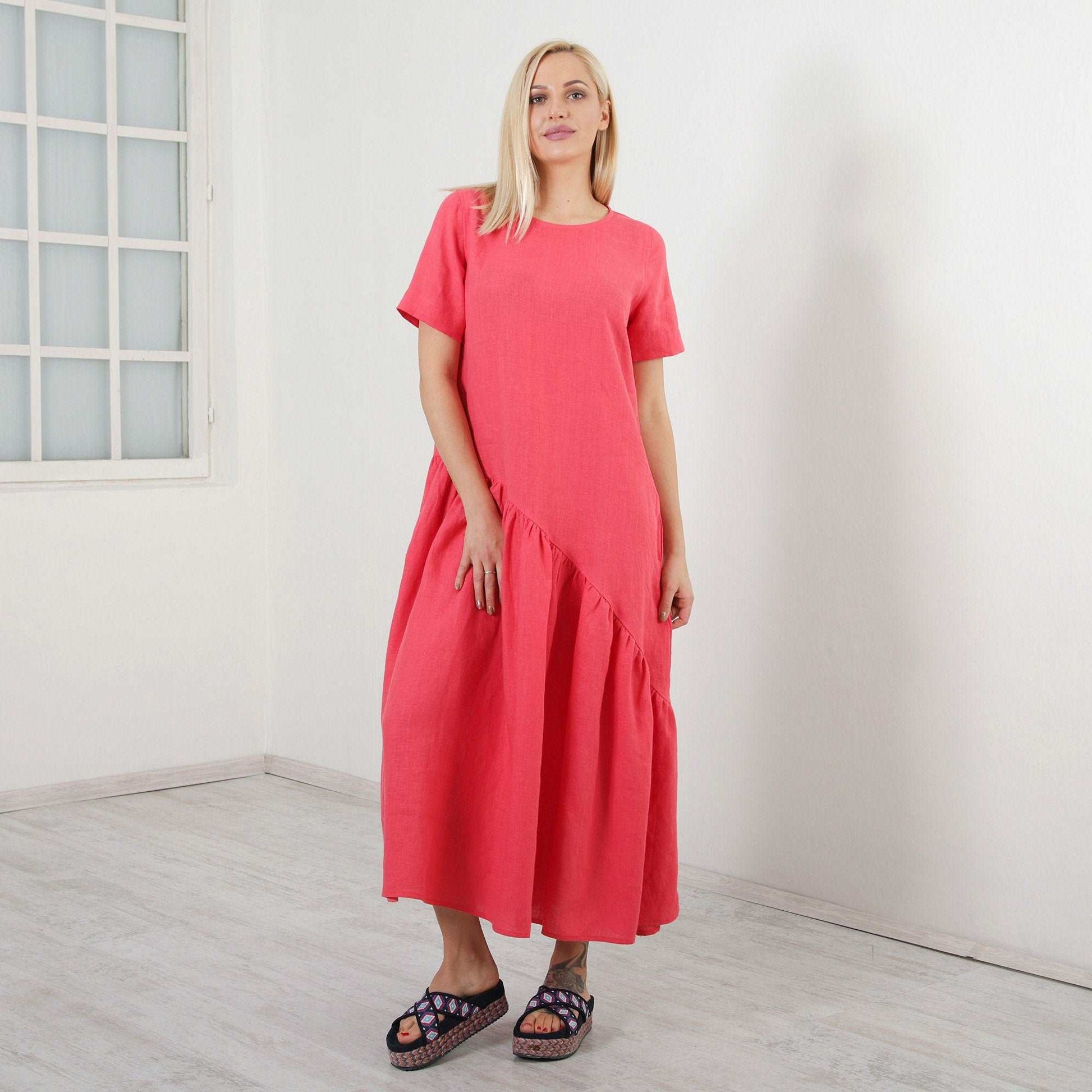 Ankle Linen Dress, Long Flax Dress, Kaftan Maxi Dress, Oversized Short Friends.Fashion Ankle Linen Dress, Long Flax Dress, Kaftan Maxi Dress, Oversized Short Friends.Fashion