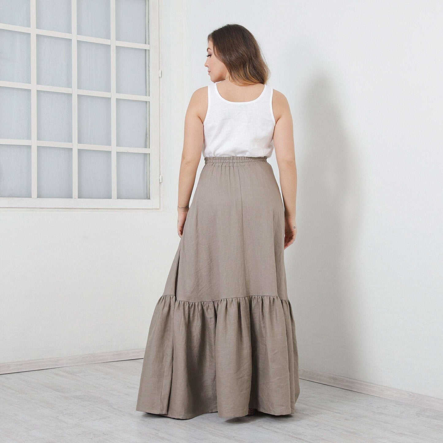 Long Linen Skirt, Maxi Flax Skirt, Full Circle Skirt, Peasant Skirt With Pockets, Floor Skirt by FriendsFashion