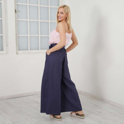 Loose Linen Pants, Wide Leg Pants, High Waisted Palazzo Pants, Linen Capri Trousers, Skirt Pants by Friends Fashion