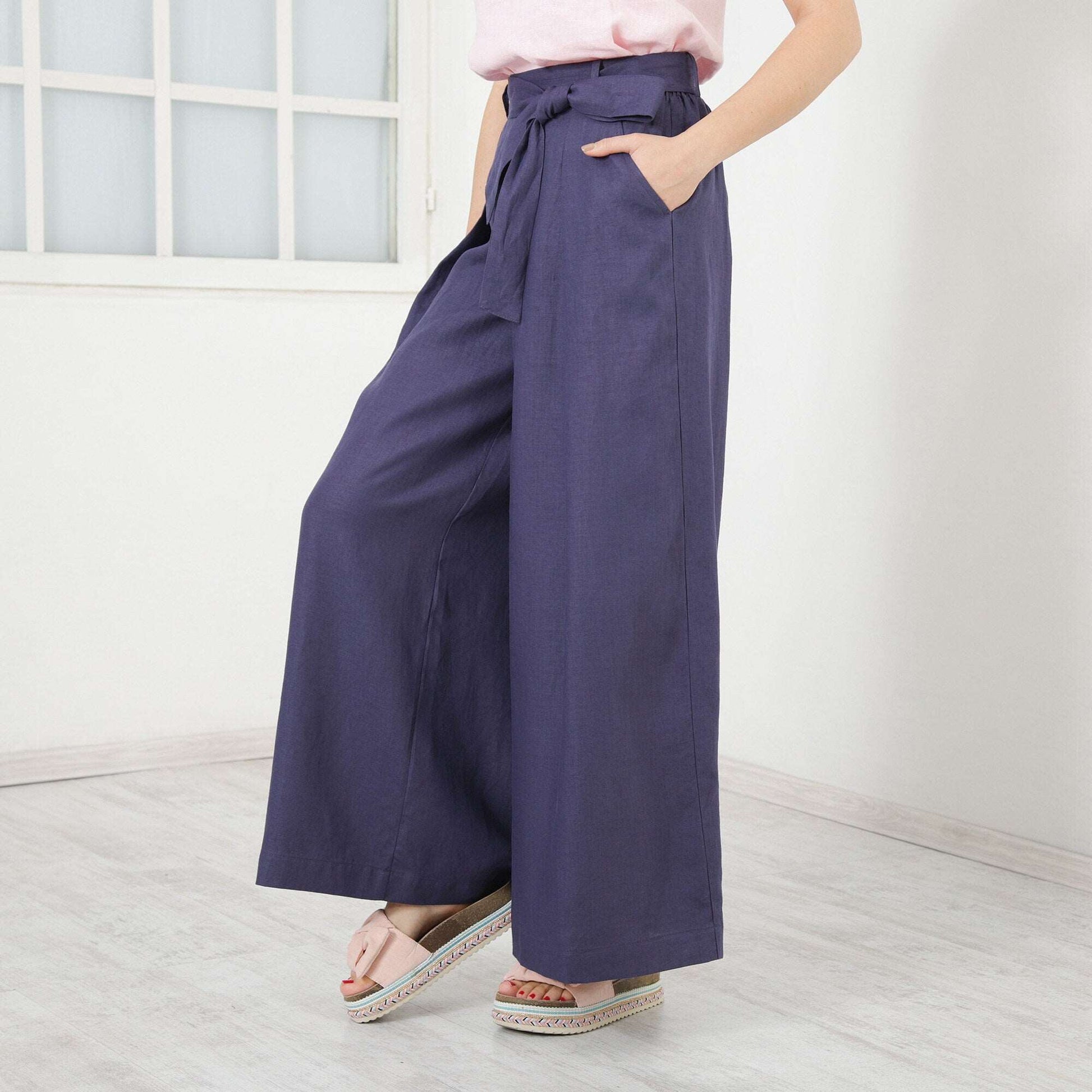 Loose Linen Pants, Wide Leg Pants, High Waisted Palazzo Pants, Linen Capri Trousers, Skirt Pants by Friends Fashion