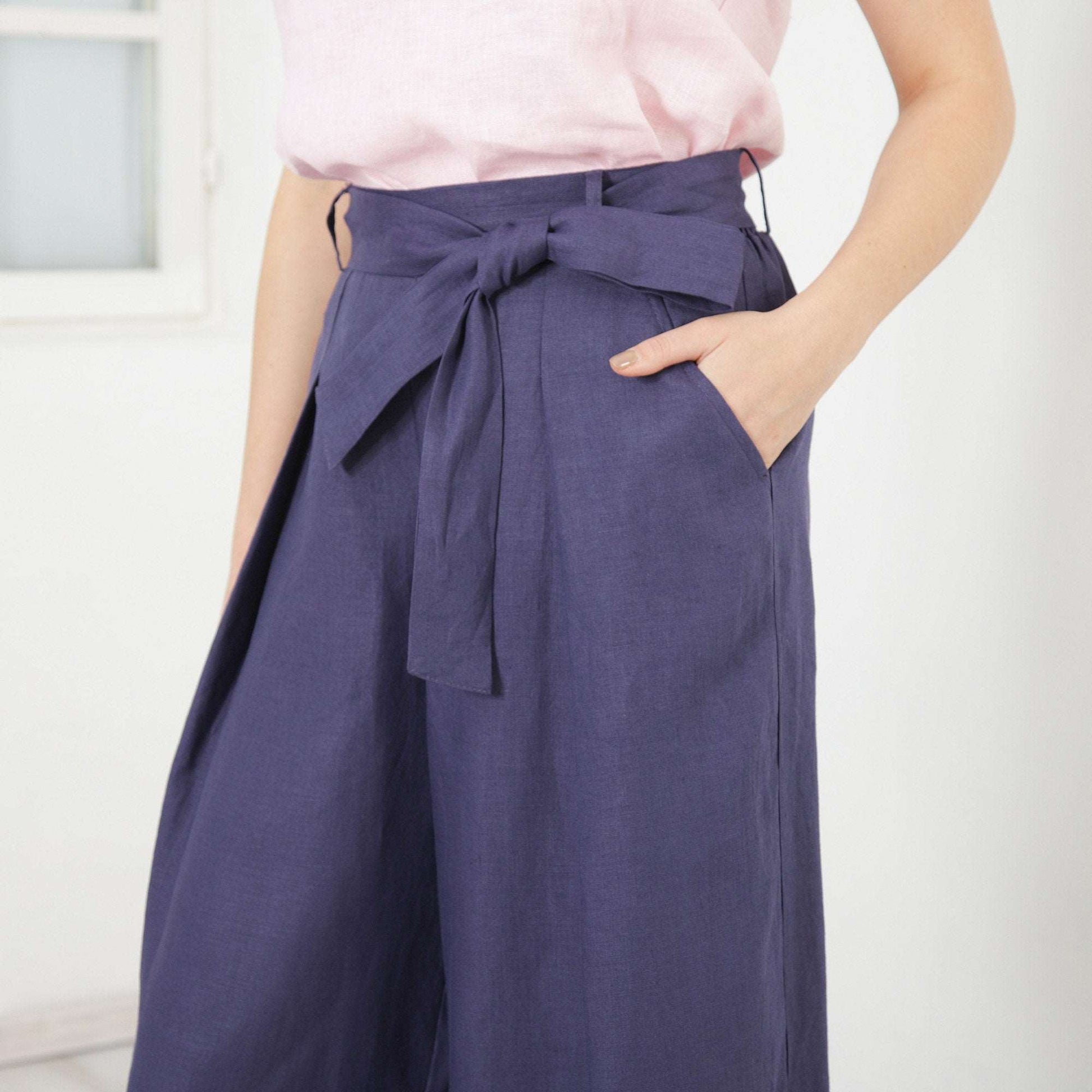 Linen Wide Leg Pants, High Waisted Palazzo Pants, Linen Capri Trousers, Pants Skirt, Plus Size Clothing