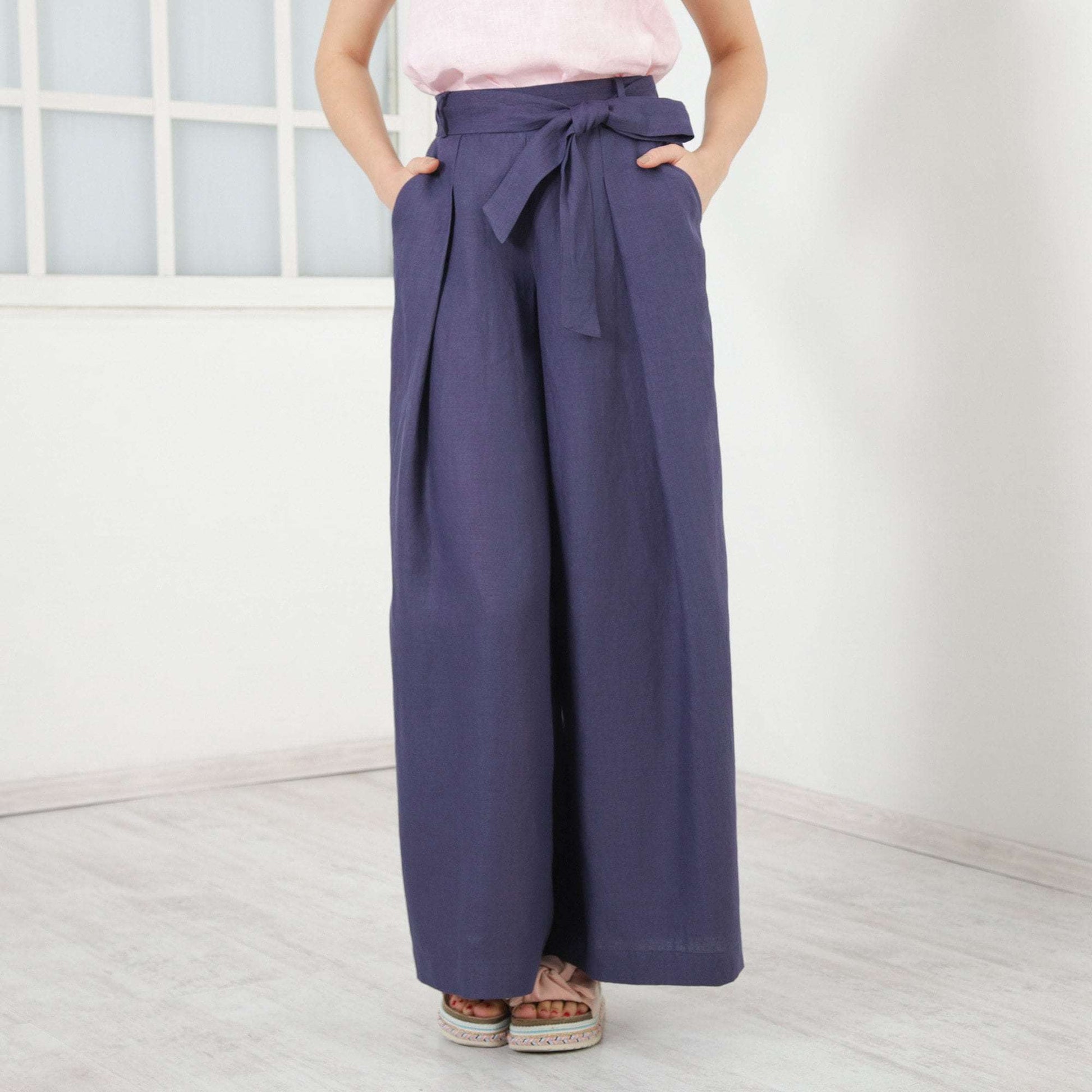 Loose Linen Pants, Wide Leg Pants, High Waisted Palazzo Pants, Linen Capri Trousers, Skirt Pants by Friends Fashion