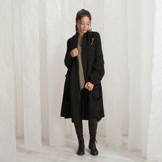 Winter Cardigan Coat For Women, Black Wool Cardigan, Wrap Cardigan Coat, Plus Size Clothing, Knitted Cardigan, Warm Coat Cardigan, Long