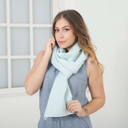 Oversized Spring Shawl in Mint, Natural LInen Scarf, MInt scarf, Linen Scarf for Women