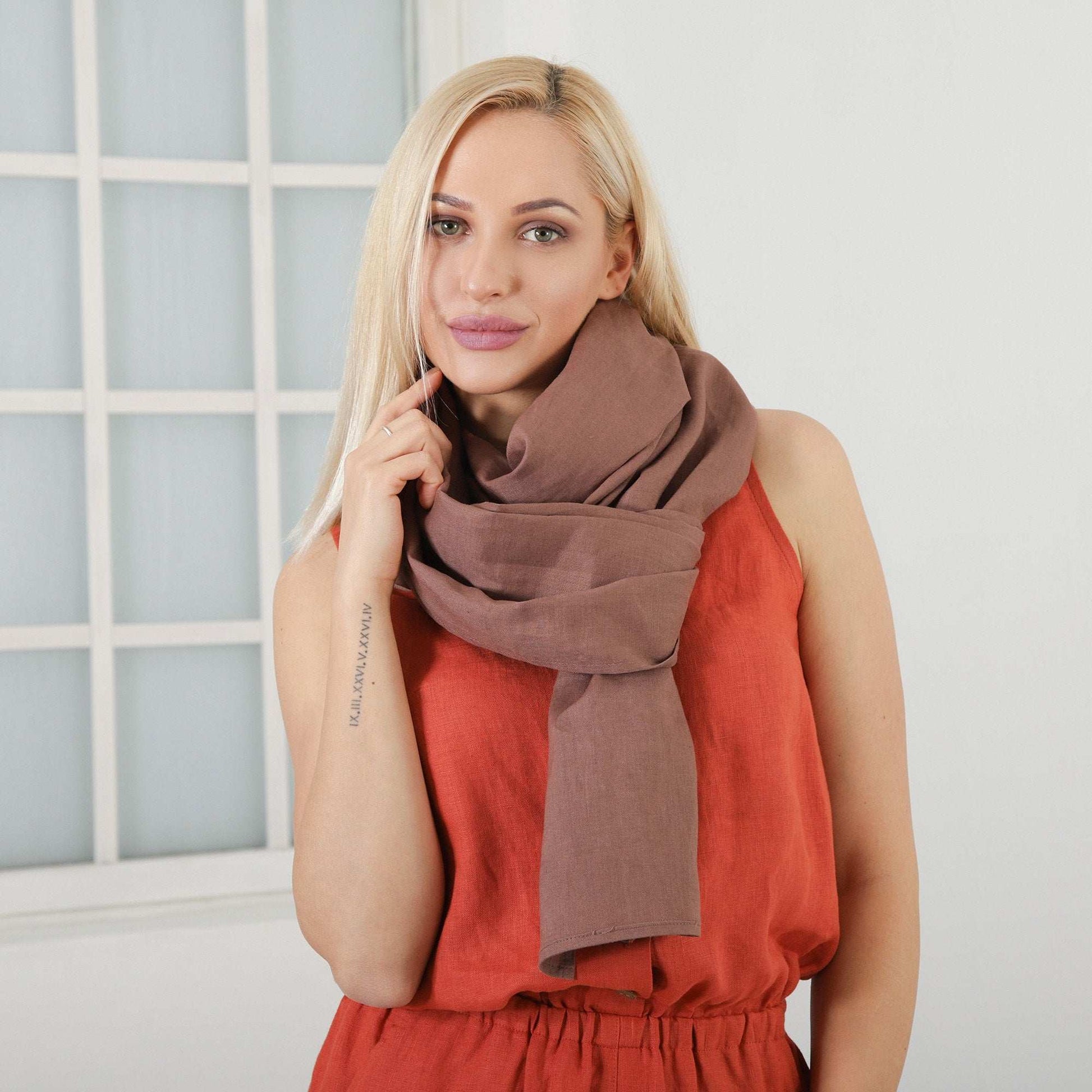Washed Linen Scarf, Long and Wide Soft Shawl